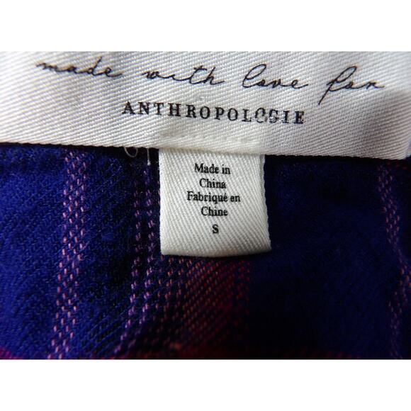 Cloth & Stone Small Plaid Button Up Shirt Anthro Blue Red Western Country - Picture 4 of 9